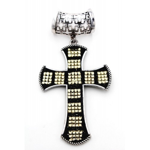 Scarf Ring - Rhinestone Cross Charm - SR-QN9371BKCL